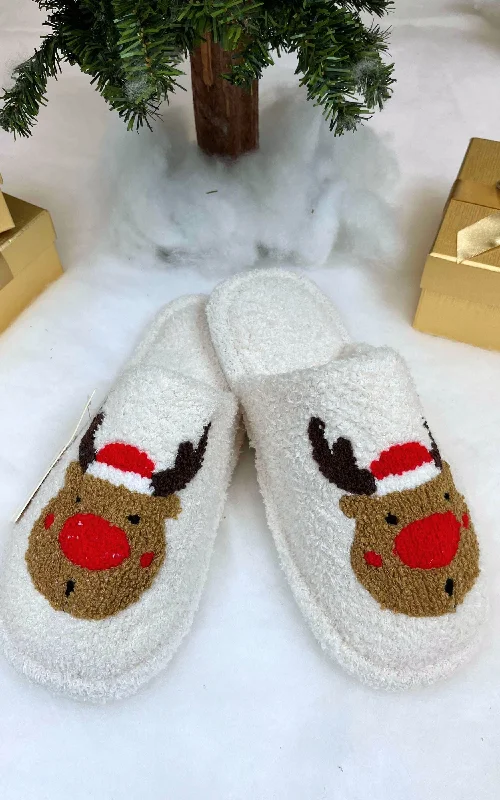 Reindeer Embroidered Slippers - Final Sale