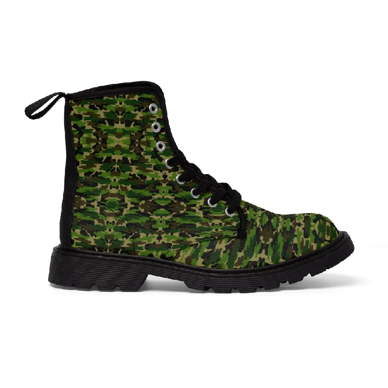 Green Camo Men's Canvas Boots, Multi-Camo Lace Up Combat Canvas Boots Shoes For Men (US Size: 7-10.5)