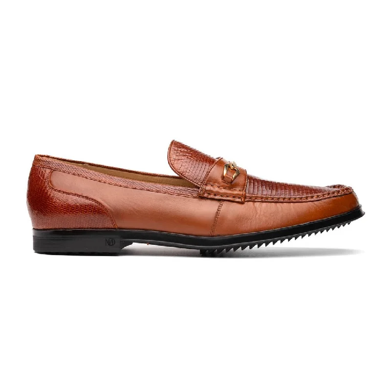 Marco Di Milano Hugo Men's Shoes Cognac Exotic Lizard / Calf-Skin Leather Horsebit Loafers (MDM1084)