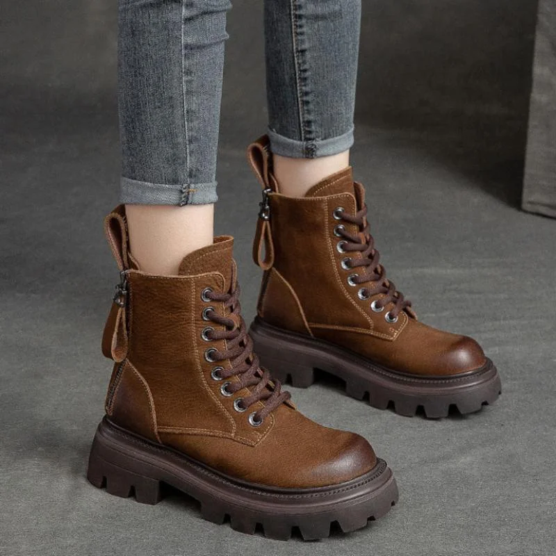 Women Fashion Solid Leather Motorcycle Riding Boots