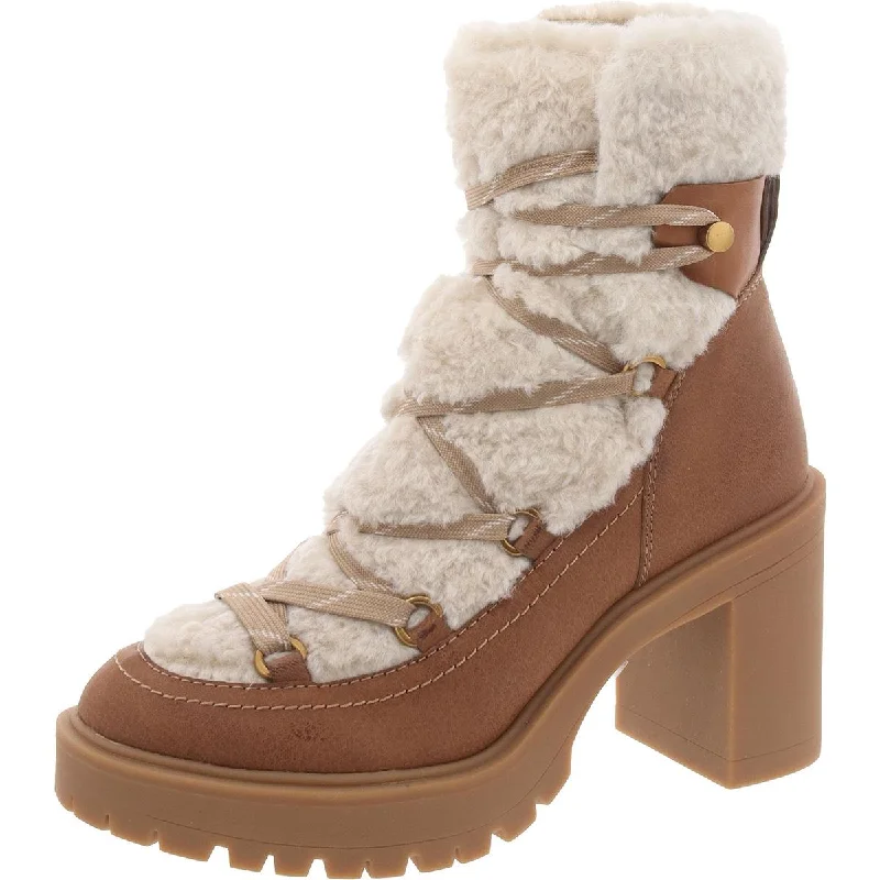 Dolce Vita Womens Faux Leather Block Heel Shearling Boots