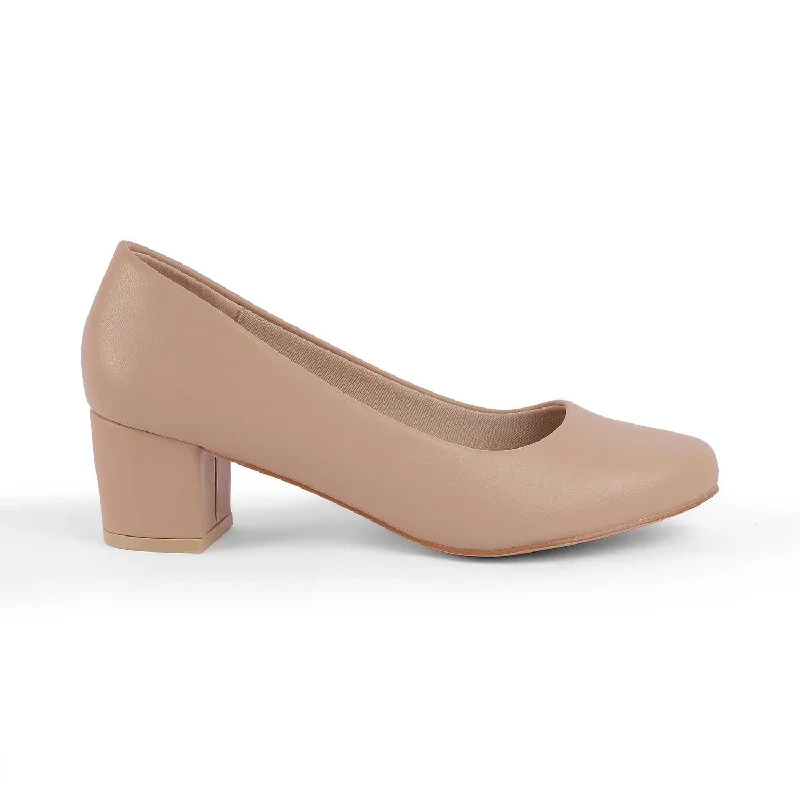 Tresmode Koko Beige Women's Casual Block Heel Pumps