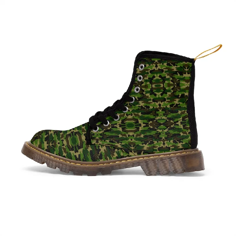 Green Camo Men's Boots, Multi-Camo Lace Up Combat Canvas Boots Shoes For Men (US Size: 7-10.5)