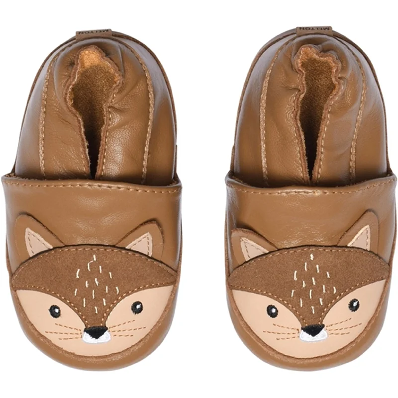 MELTON Leather Slippers with Squirrel Cognac