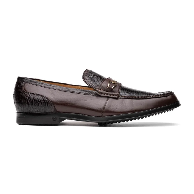 Marco Di Milano Hugo Men's Shoes Brown Exotic Lizard / Calf-Skin Leather Horsebit Loafers (MDM1083)