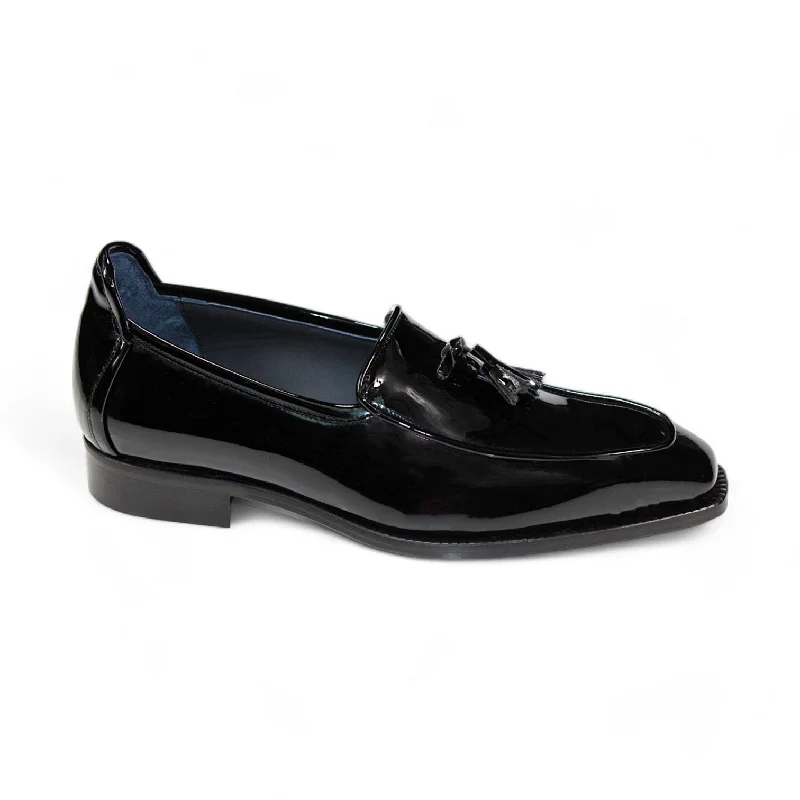 Duca Fano Men's Shoes Black Patent Leather-Velvet, Leather Lining Formal Loafers (D1138)