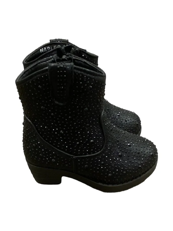 Black Rhinestone Rounded Boot - Short