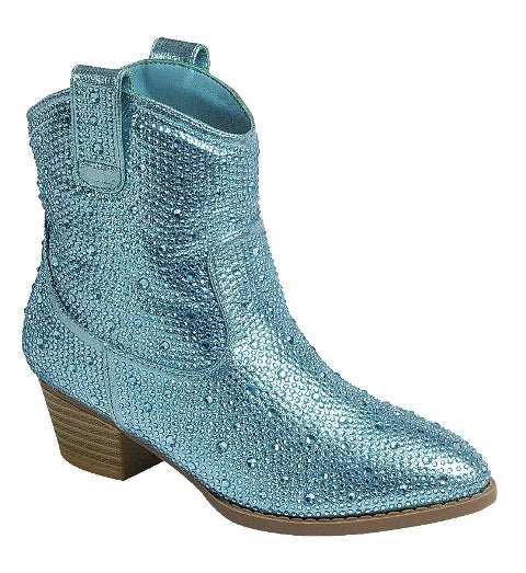 Blue Rhinestone Boots- Short Western