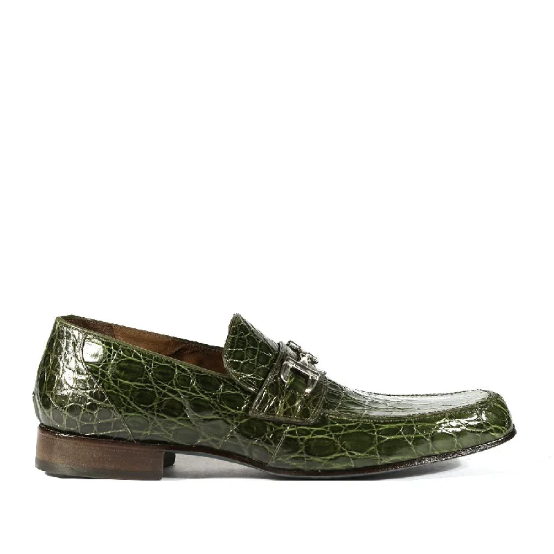 Mauri Flanks Men's Designer Shoes Green Exotic Crocodile Horsebit Loafers 4885 (MAO1028)