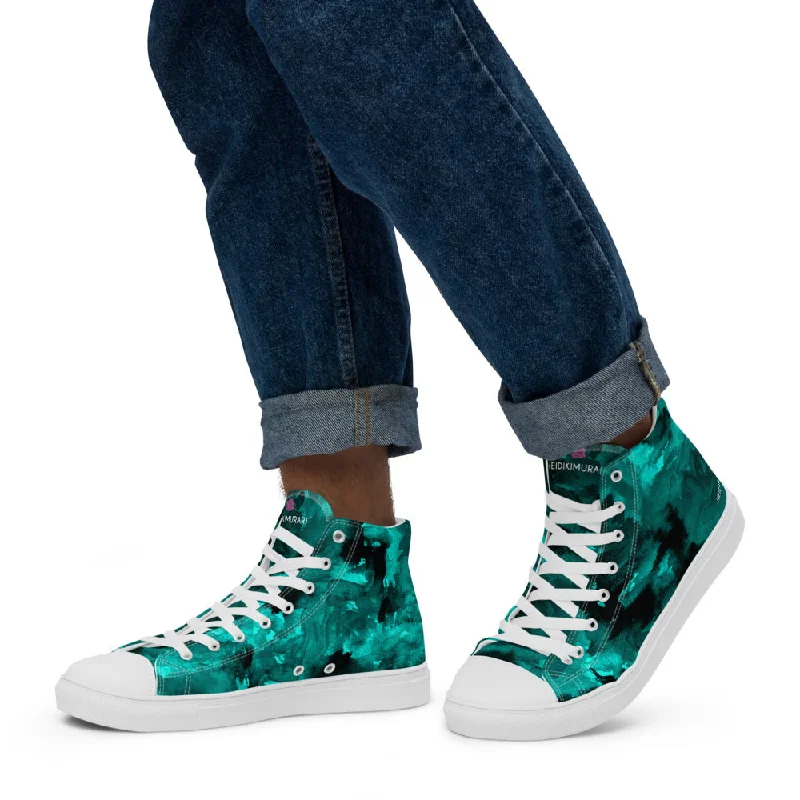 Blue Abstract Men's Sneakers, Floral Print Premium High Top Tennis Shoes For Men(US Size: 5-13)