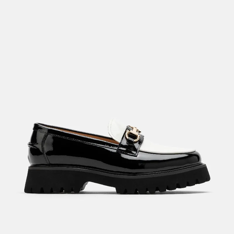 Ms. Boulevard Black/White Patent Leather Bit Loafers