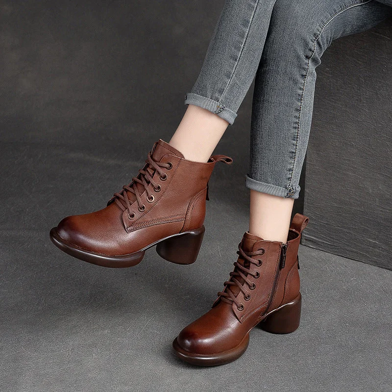 Women Minimalist Leather Casual Chunky Heel Boots