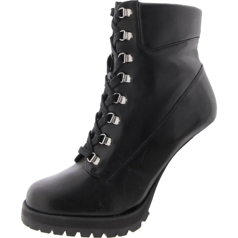 Steve Madden Womens BESSO Leather Block heel Combat & Lace-Up Boots