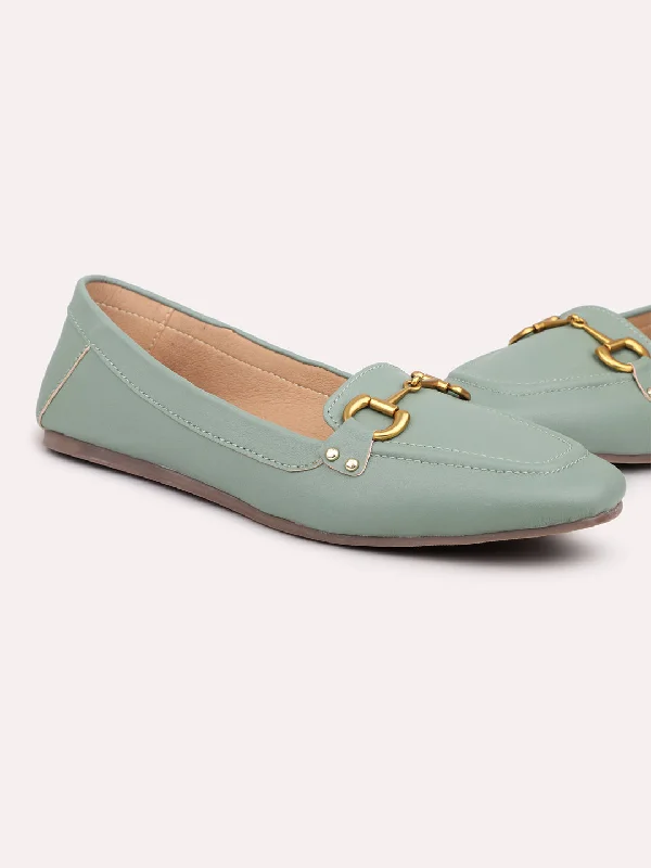 Women Green Buckles Flats Ballerinas