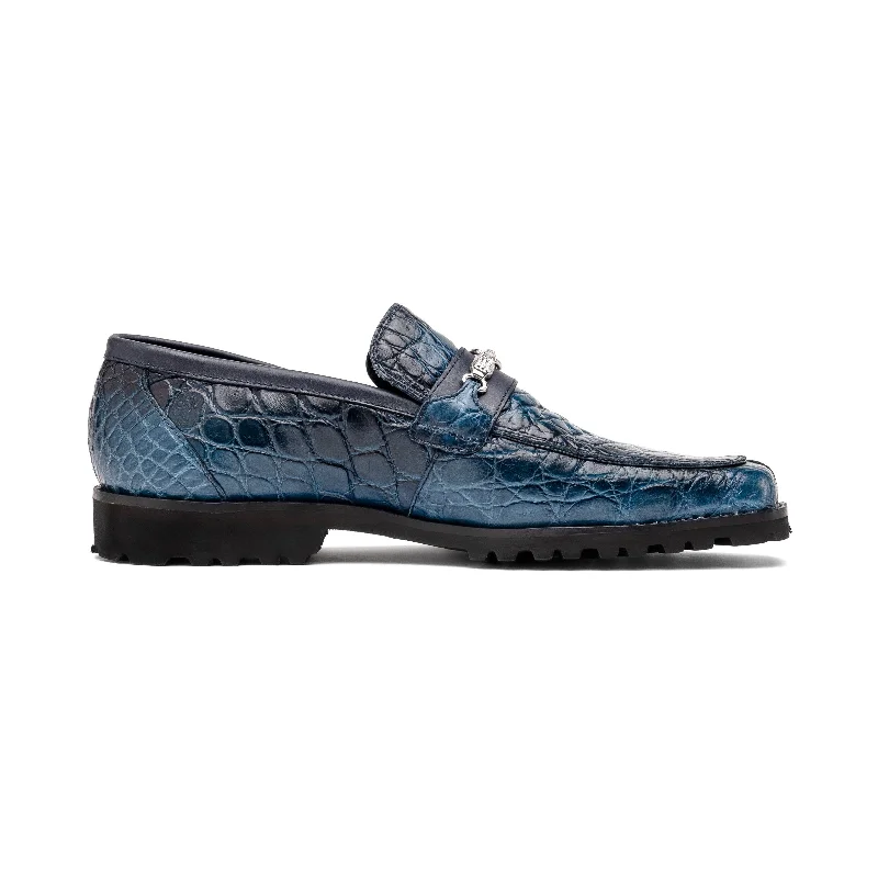 Mauri Debonair 4894-7 Men's Shoes Caribbean Blue with Wonder Blue Finished Exotic Alligator / Nappa Leather Horsebit Loafers (MA5557)