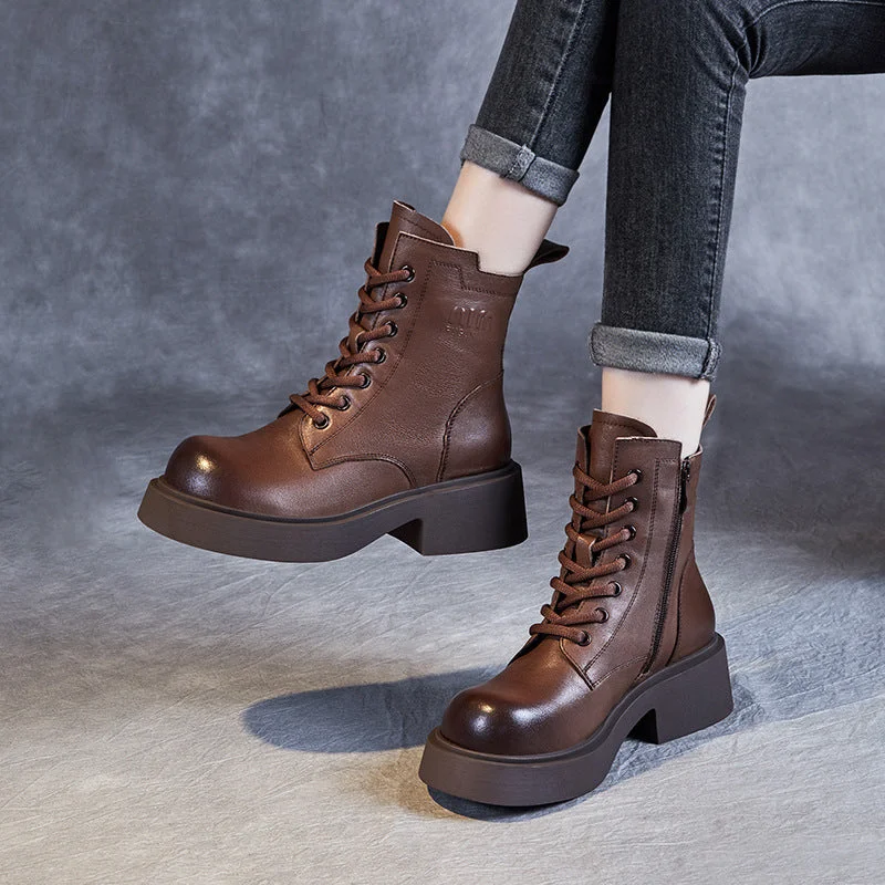 Women Minimalist Soft Leather Thick Soled Boots