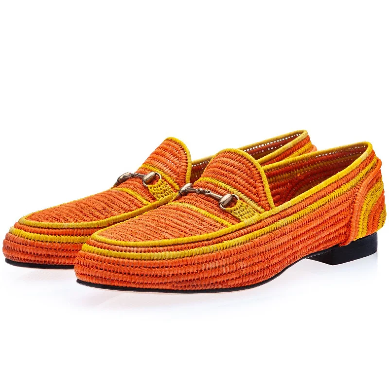 SUPERGLAMOUROUS Jadida Men's Shoes Orange Rafia Fabric Hosebit Loafers (SPGM1327)