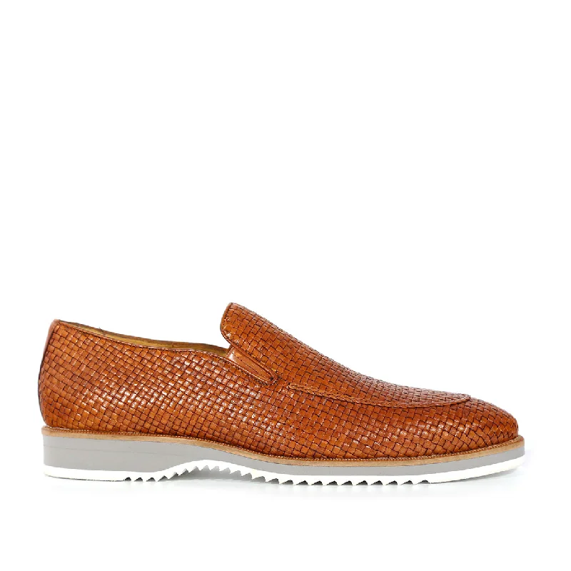 Mezlan R20658 Men's Shoes Cognac Woven Leather Hybrid Loafers (MZS3619)