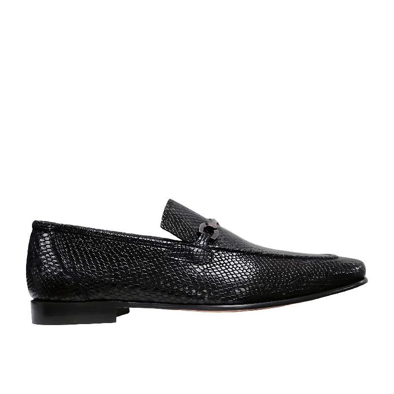 Ambrogio by Mezlan Men's Shoes Black Snake Print Leather Horsebit Loafers (AMZ1015)