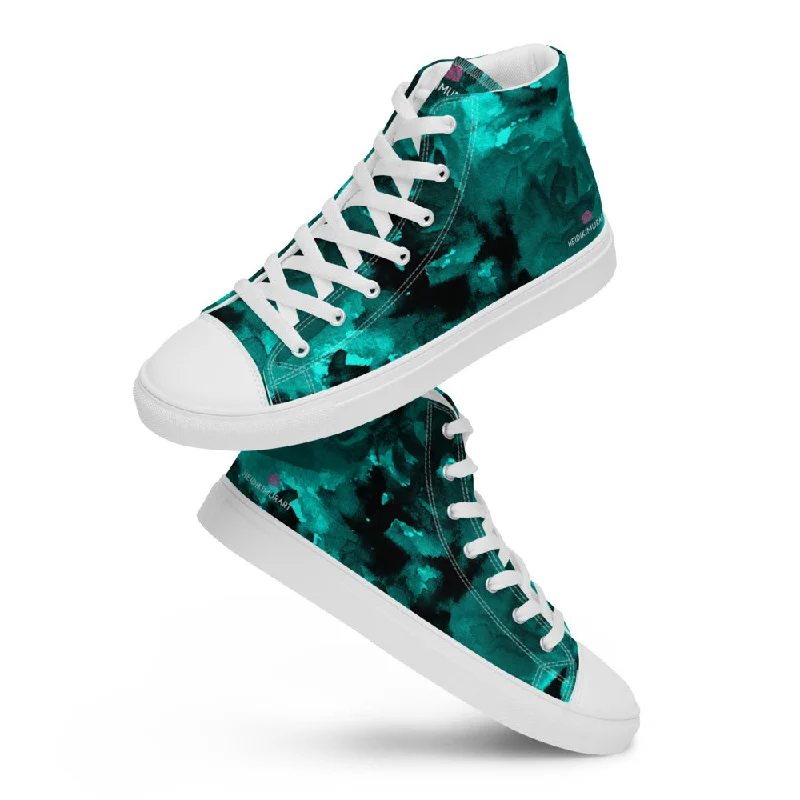 Blue Abstract Men's Sneakers, Floral Print Premium High Top Tennis Shoes For Men(US Size: 5-13)