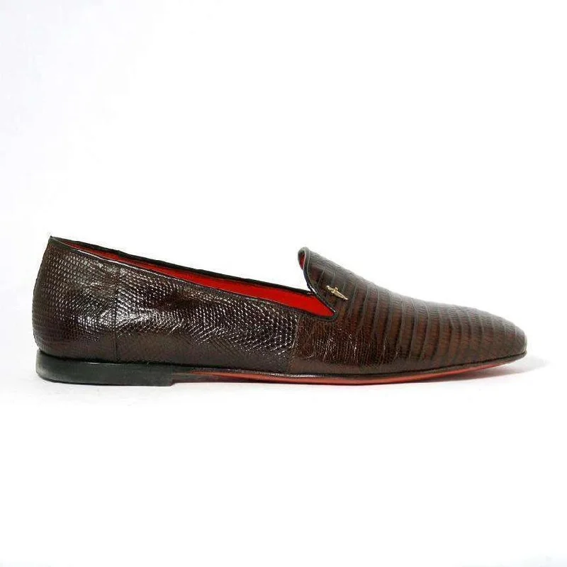 Cesare Paciotti Luxury Italian Teyus Perla Lizard Skin Fondente Loafers (CPM2336)