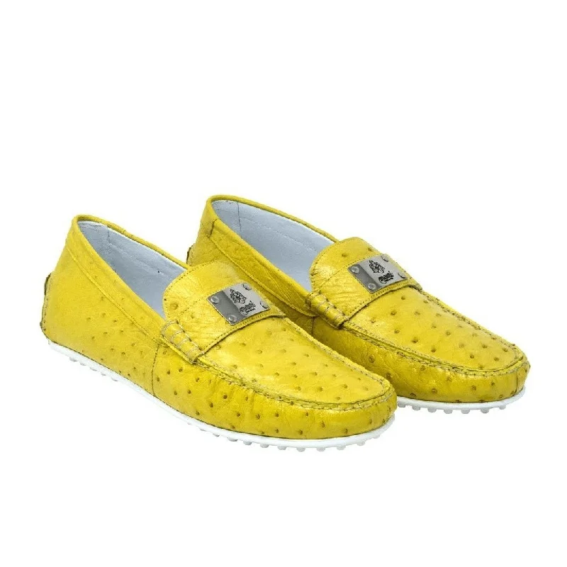 Mauri Sunset Men's Designer Shoes Mimosa Yellow Exotic Ostrich Dress-Casual Loafers 3470 (MA5120)