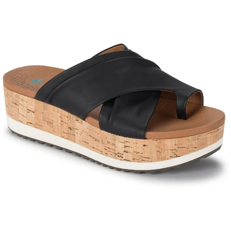 Baretraps Womens Holly Faux Leather Slip On Slide Sandals