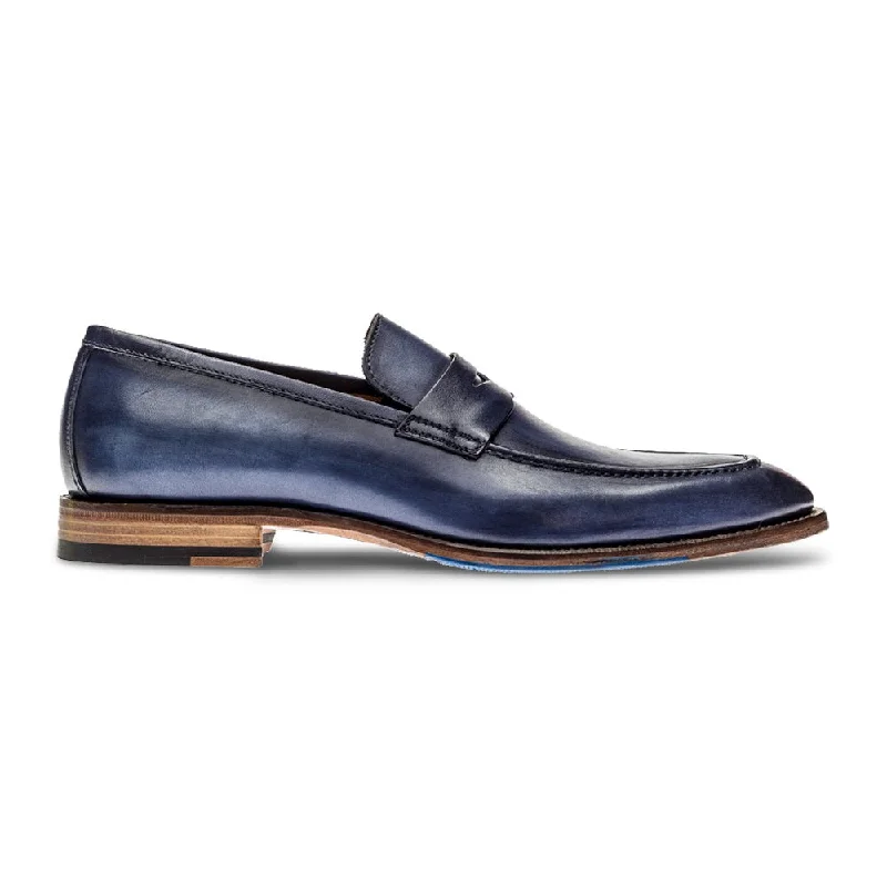 Jose Real Amberes H605-CG Men's Shoes Deep Blue Calf-Skin Leather Penny Loafers (RE2209)