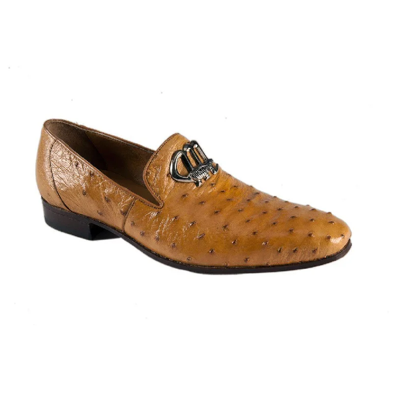 Mauri Men's Designer Shoes Tobacco Exotic Ostrich Loafers 4821 (MAO1022)