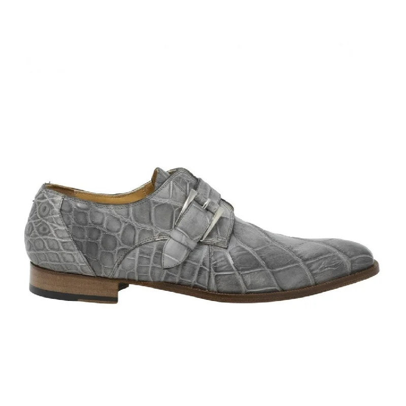 Mauri High-Speed Men's Designer Shoes Grey Burnished Alligator Dress Monk-Straps Loafers 3054 (MA5101)