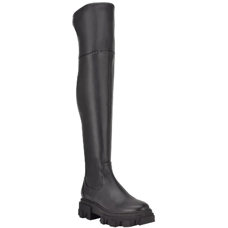 Calvin Klein Jeans Womens Linnie  Faux Leather Lug Sole Over-The-Knee Boots