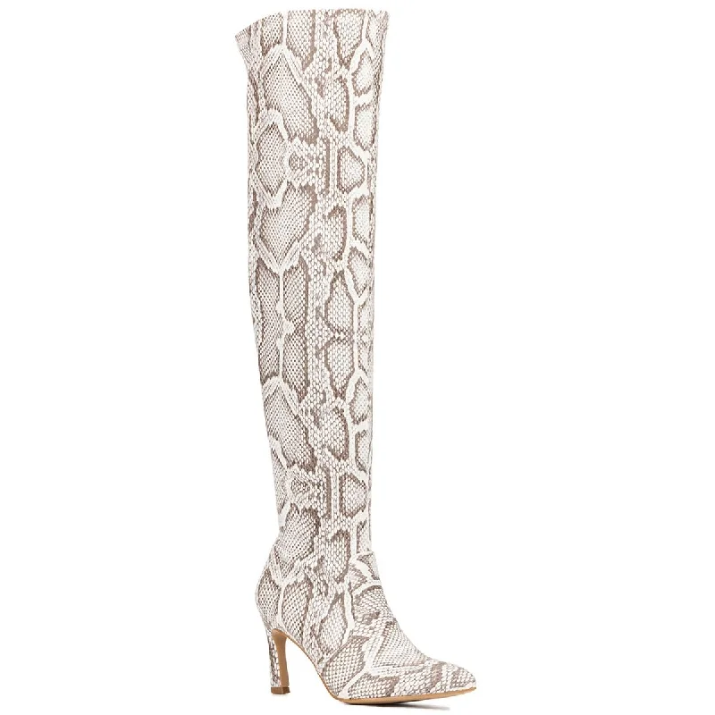 New York & Company Womens Xena Snake Print Almond Toe Over-The-Knee Boots