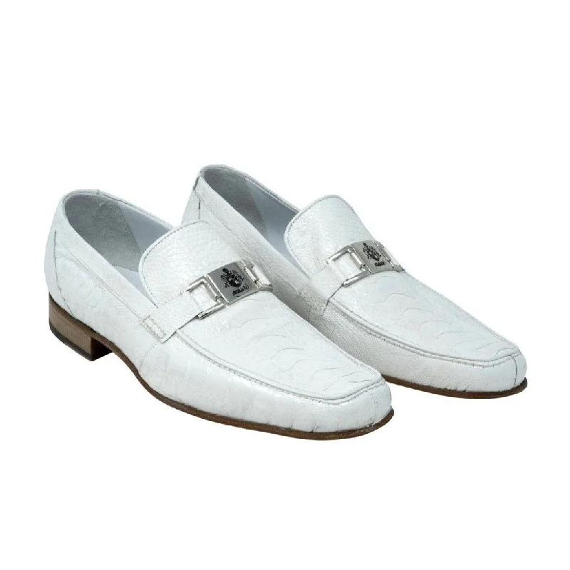 Mauri Royalty Men's Designer Shoes White Exotic Ostrich Dress Loafers 3042 (MA5106)