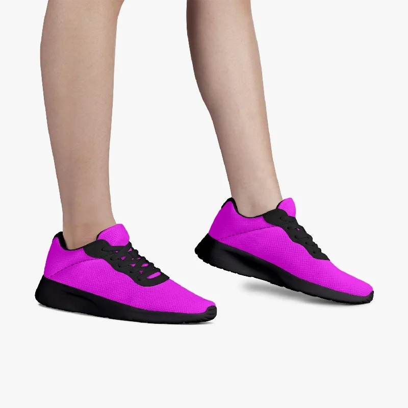 Hot Pink Unisex Sneakers, Soft Solid Color Best Lifestyle Unisex Casual Designer Mesh Running Shoes With Black Soles