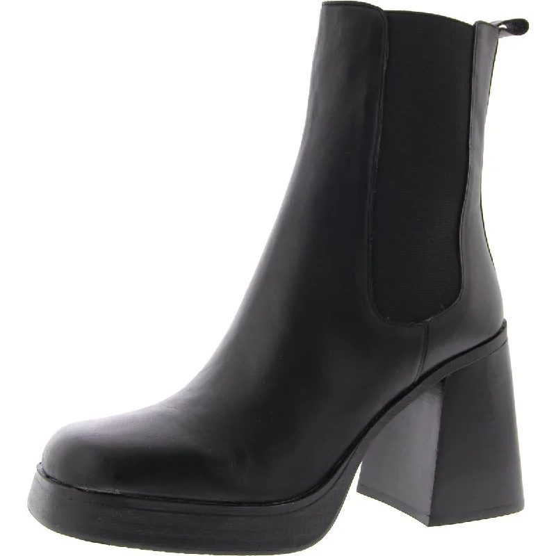 Steve Madden Womens Sabetha Leather Block Heel Chelsea Boots