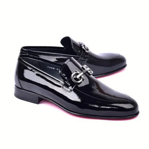 Corrente C00012-7260 Men's Shoes Black Patent Leather Horsebit Formal Loafers (CRT1488)