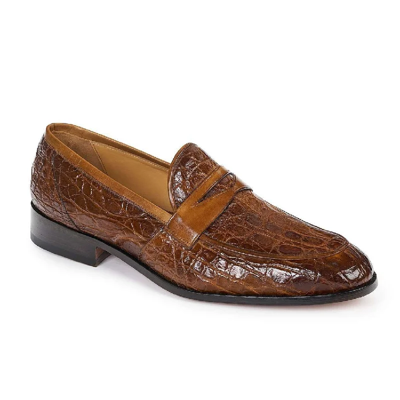 Mauri Designer Shoes Exotic Skin Men's Frassino Brandy Croco Flanks & Calf-skin Leather Loafers 4862 (MA4806)