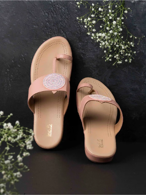 Womens Peach Thong Toe Comfort Flats