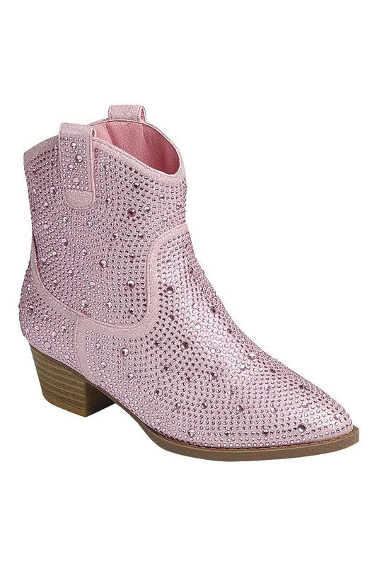 Light Pink Rhinestone Boots - Short Western