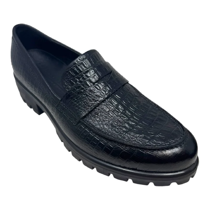 Modtray Reptile Penny Loafer Shoes Flats By Ecco In Black, Size: 11.5