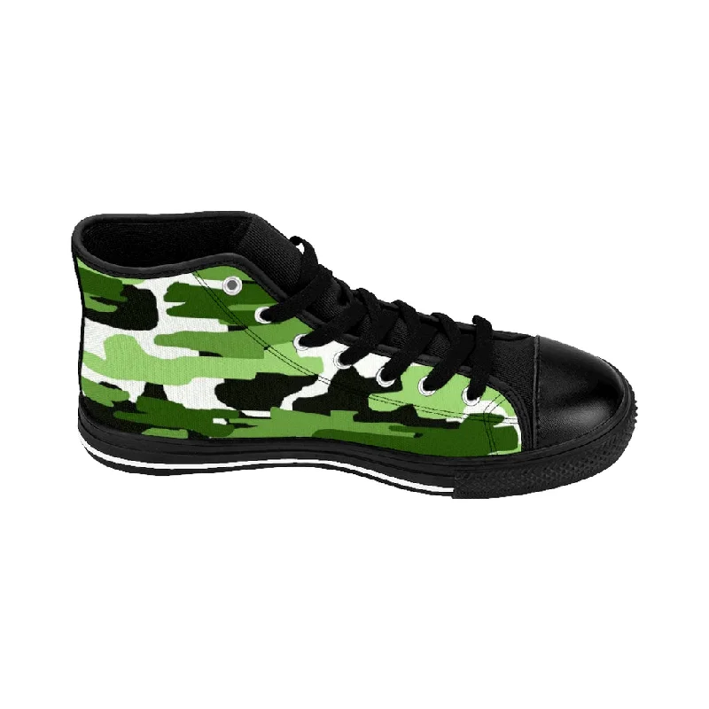 Green Camo Men's High-top Sneakers, Camouflage Army Men's Designer Tennis Running Shoes