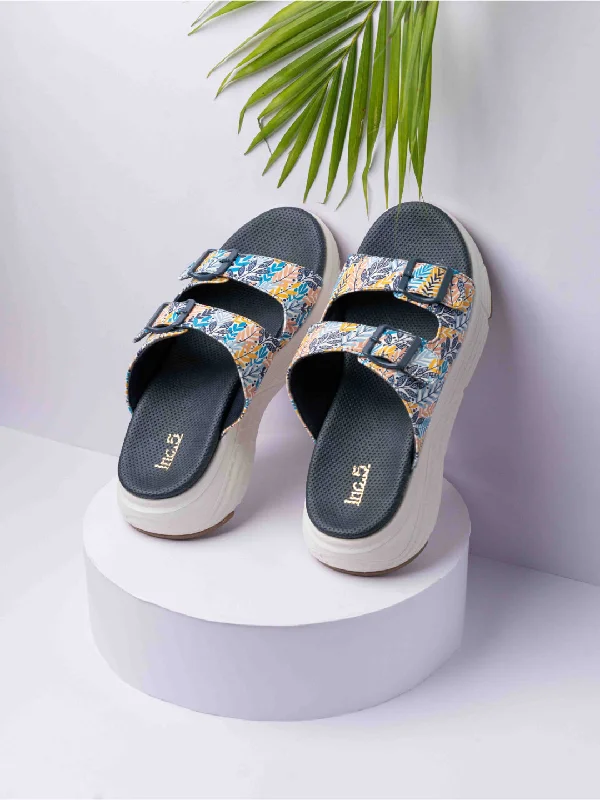 Womens Navy Casual Printed Round Toe Casual Flats