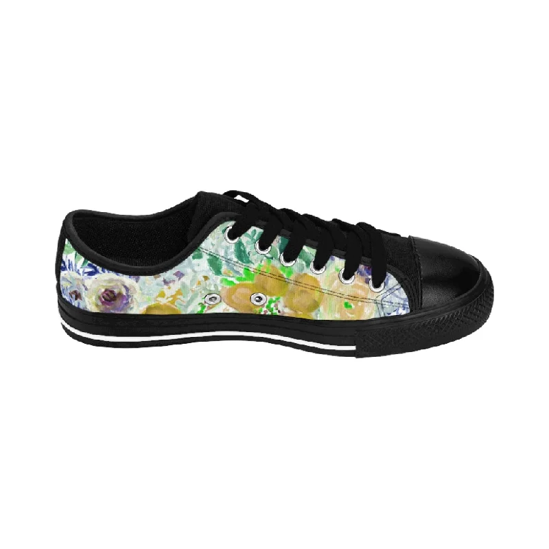 Yellow Floral Men's Sneakers, Garden Flower Print Low Top Best Fashion Sneakers For Men