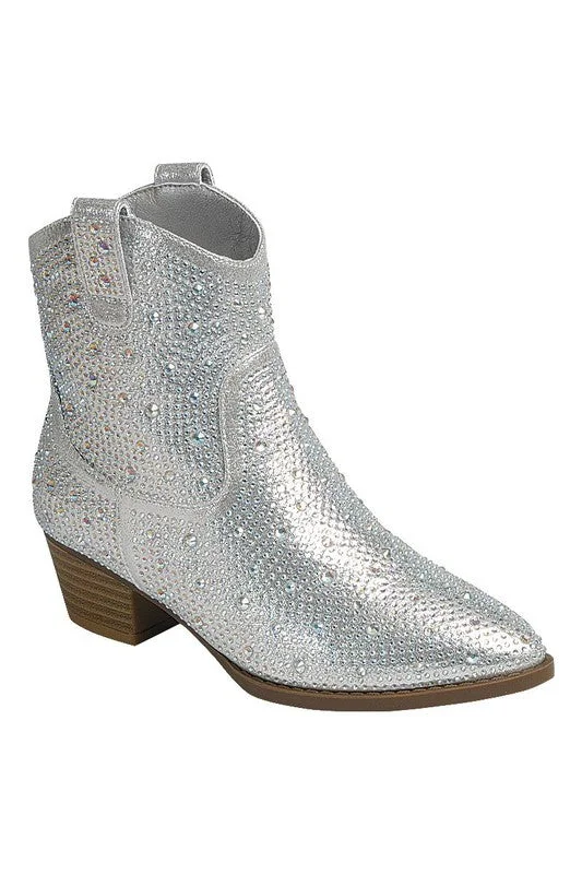 Silver Rhinestone Boots- Short Western