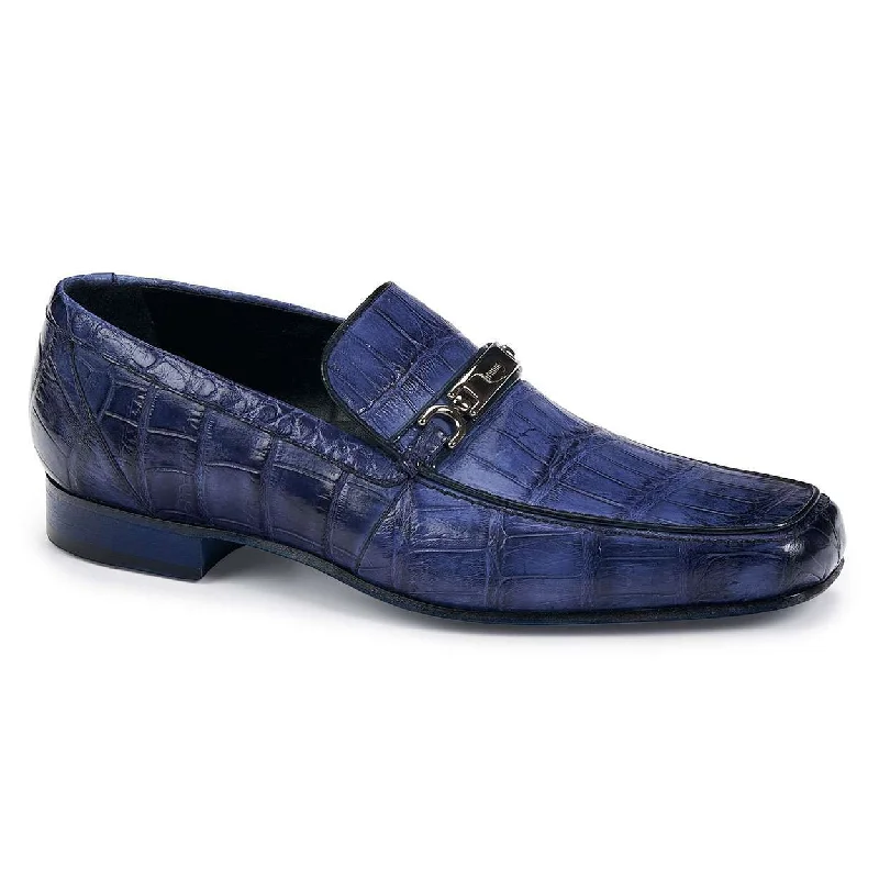 Mauri Designer Shoes Exotic Skin Men's Baby Alligator Wonder Blue Loafers 4894 (MA4916)