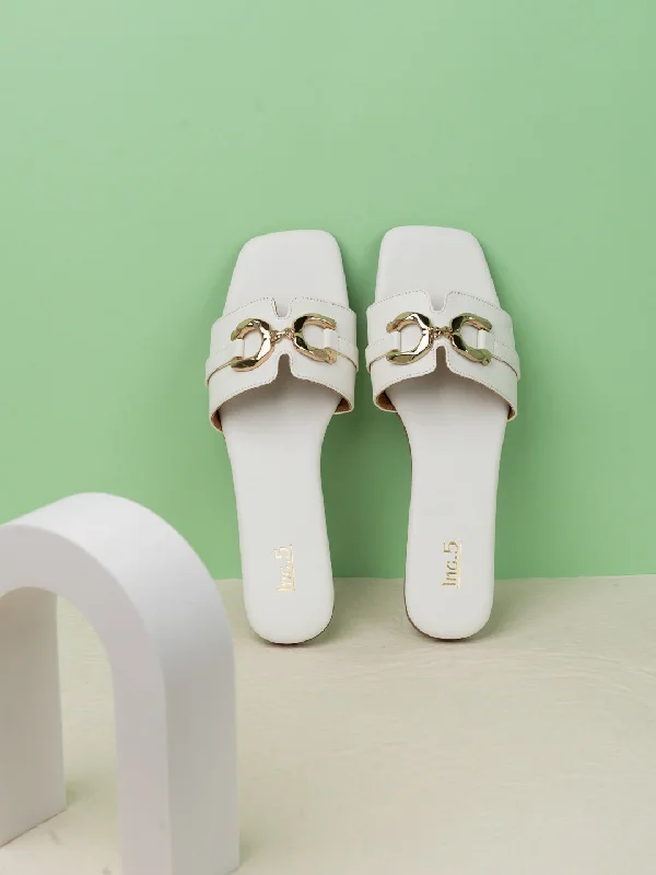 Womens White Casual Solid Open Toe Flats