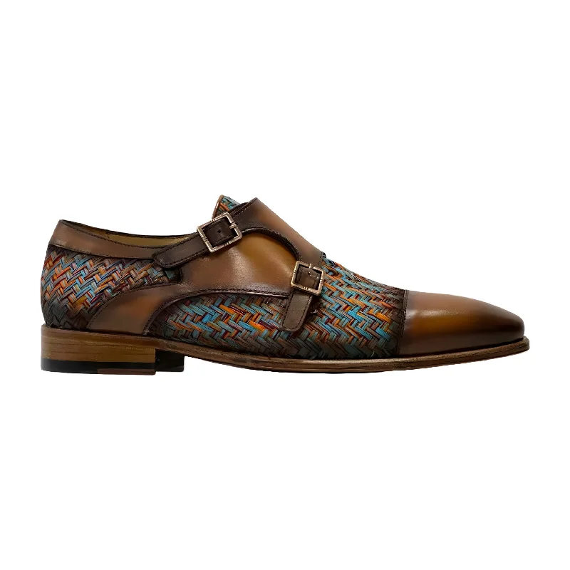 Ambrogio Men's Shoes Multi-Color Fabric / Calf-Skin Leather Dress/ Formal Double Monk-Straps Loafers (AMZ1009)