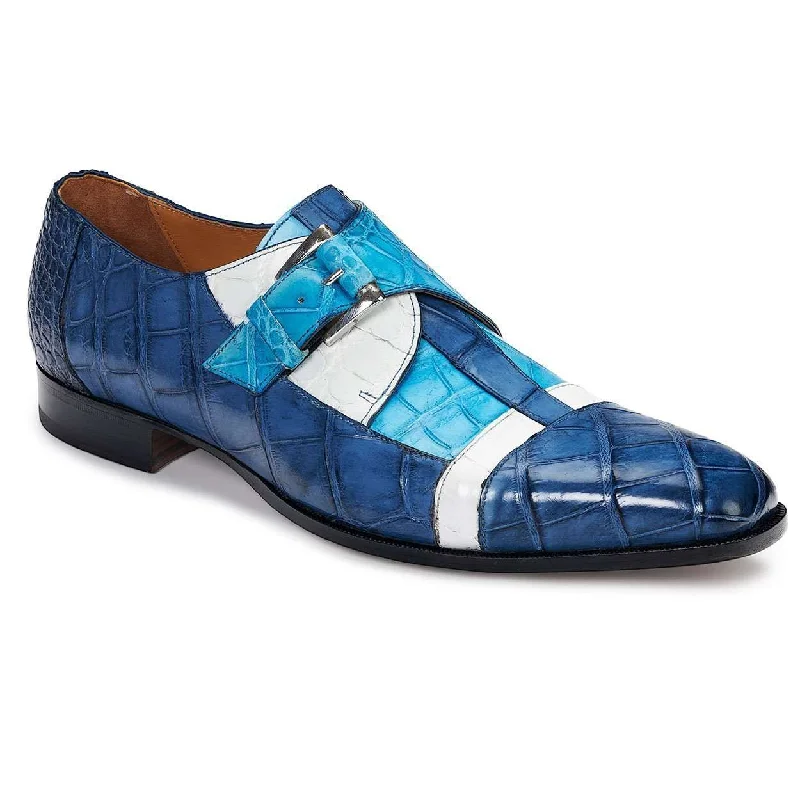 Mauri Designer Shoes Exotic Skin Men's Body Alligator Tri-tone Blue Loafers 4841 (MA4906)