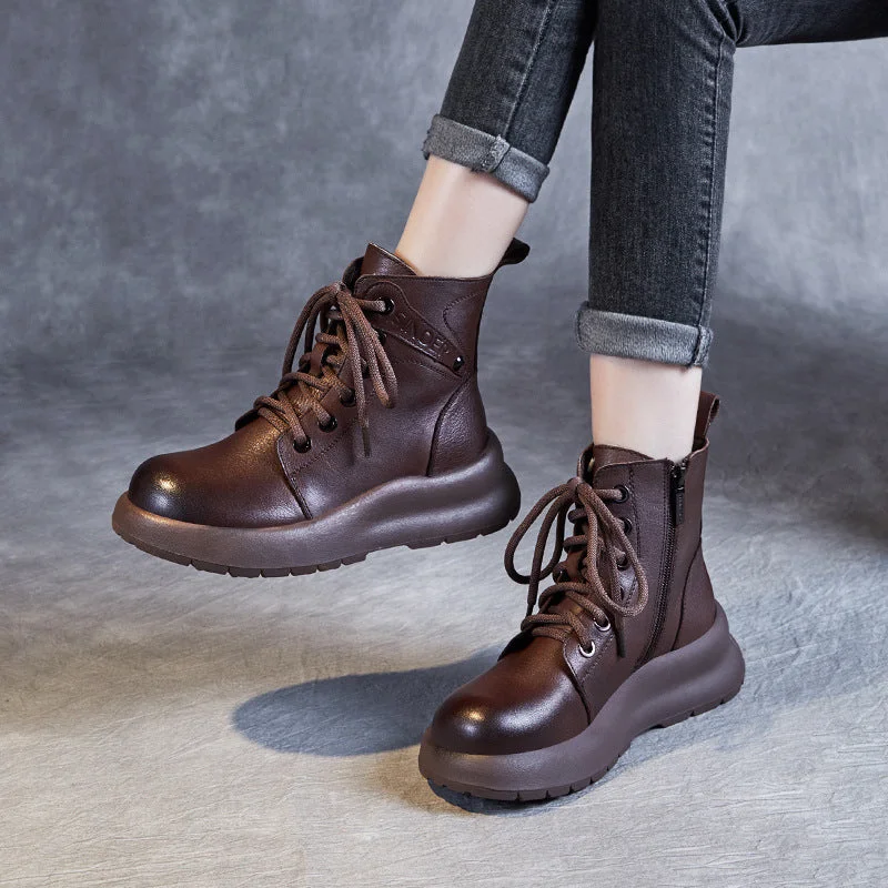 Women Retro Leather Thick Soled Casual Boots