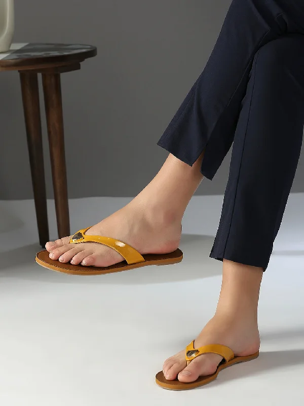 Womens Mustard Casual Solid Round Toe Flats